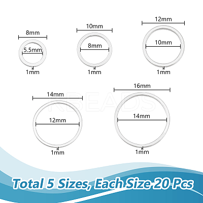 100Pcs 5 Styles 304 Stainless Steel Linking Ring FIND-UN0003-61-1