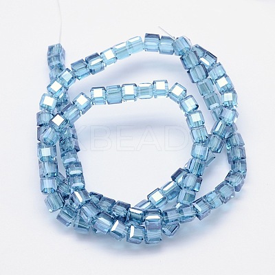 Faceted Cube Pearl Luster Plated Electroplate Glass Beads Strands EGLA-E041-5mm-PL01-1