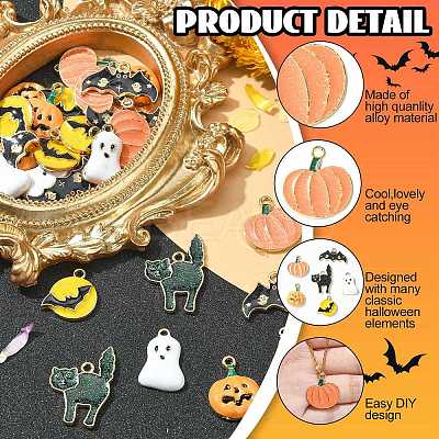 30Pcs 6 Styles Halloween Rack Plating Alloy Enamel Pendants PALLOY-CJ0002-32-1