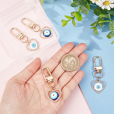 4Pcs 2 Colors Heart with Evil Eye Alloy Resin Pendant Decorations KEYC-AR0001-20-1