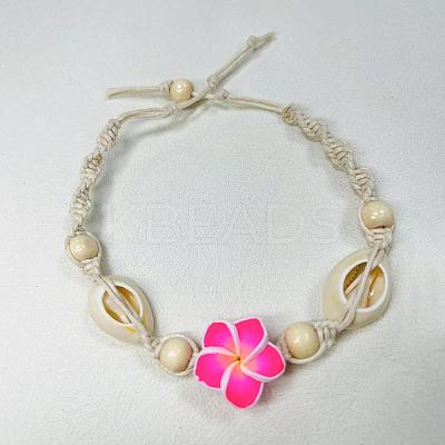 Plumeria Flower Polymer Clay Beads Braided Bead Bracelets for Women FS-WG73C89-03-1