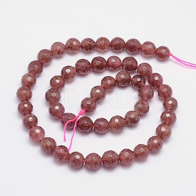 Faceted(128 Facets) Natural Strawberry Quartz Round Bead Strands G-L411-27-6mm-1