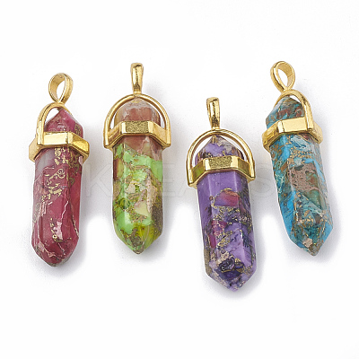 Synthetic Gold Line Regalite/Imperial Jasper/Sea Sediment Jasper Double Terminated Pointed Pendants G-S329-013-1