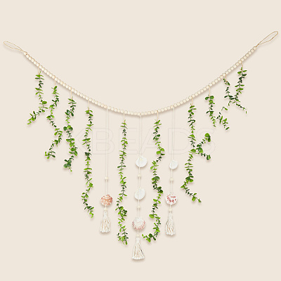 Cotton & Wooden Beads Pendant Decorations HJEW-WH20004-14B-1