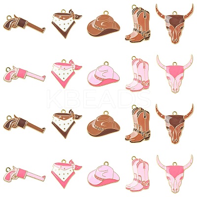 20Pcs 10 Styles West Cowboy Theme Golden Plated Alloy Enamel Pendants FIND-CJ0002-60-1