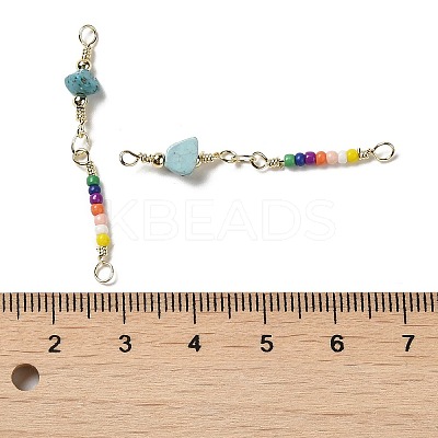 Natural Turquoise & Glass Connector Charms KK-P242-29G-1