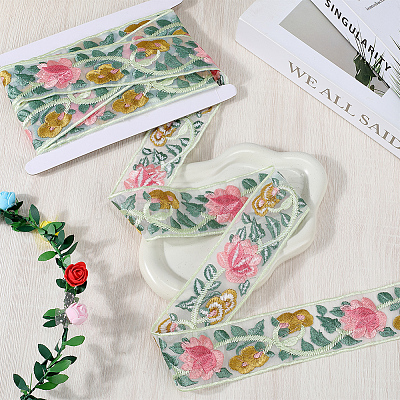 4.9~5 Yards Polyester Embroidery Organza Flower Trim Ribbon OCOR-CY0001-15A-1