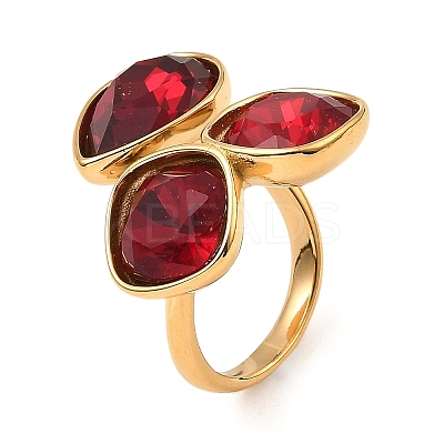 Teardrop & Square Glass Open Cuff Rings RJEW-G289-01G-05-1