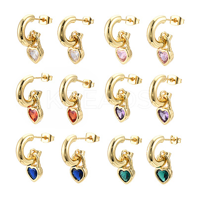 Cubic Zirconia Heart Padlock Dangle Stud Earrings EJEW-N011-119-1