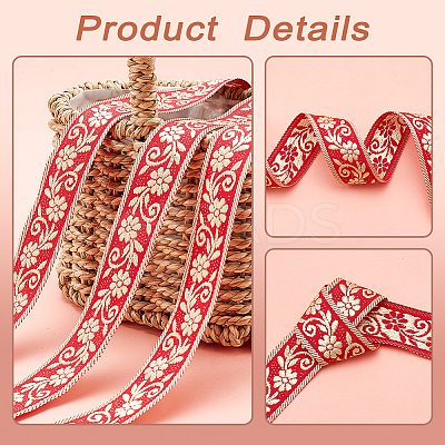 Ethnic Style Flower Pattern Polyester Ribbon OCOR-WH0047-48-1