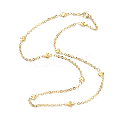 PVD Vacuum Plating 304 Stainless Steel Heart Link Chain Necklaces NJEW-I248-18G-1