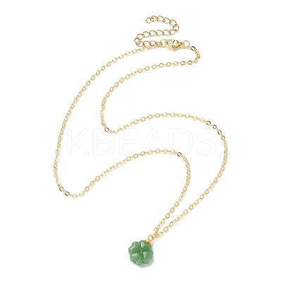 Clover Glass Pendant Necklace with Cable Chains NJEW-TA00087-1