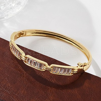 Brass Micro Pave Clear Cubic Zirconia Hinged Bangles for Women BJEW-K274-06G-1