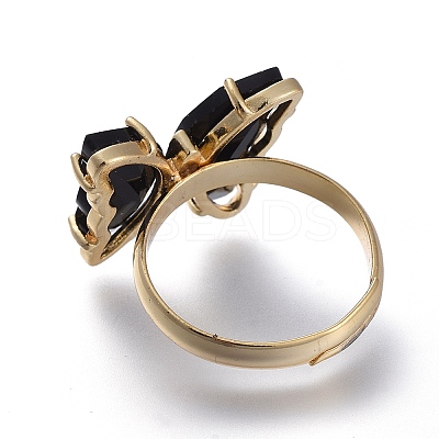 Adjustable Brass Glass Finger Rings RJEW-P148-A01-11-1