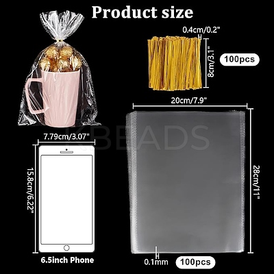 100Pcs Rectangle Transparent Plastic Bags ABAG-PH0001-50A-1