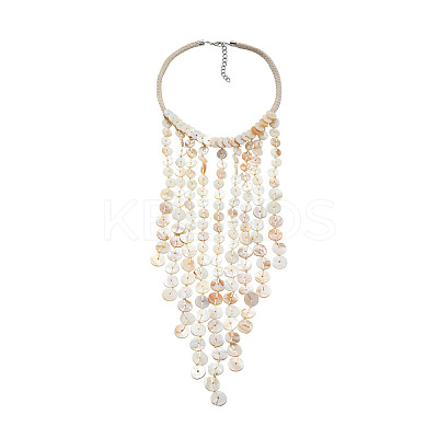 Resin Disc Long Tassel Cotton Rope Bib Necklaces with Alloy End Chains for Women FS-WG31146-01-1