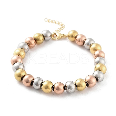 202 Stainless Steel Round Beaded Bracelets for Men Women LS-BJEW-D034-01MC-1