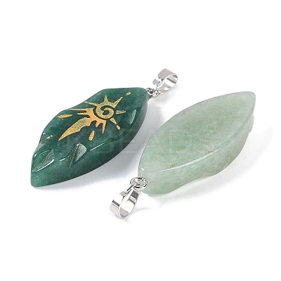 Natural Green Aventurine Gold Sun Pattern Pendants G-L524-14P-01-1