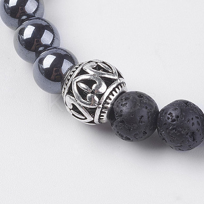 Natural Lava Rock Beads Stretch Bracelets BJEW-I241-04-1