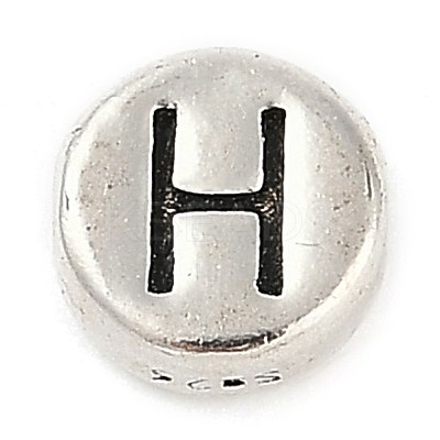 925 Sterling Silver Flat Round with Letter Beads STER-G044-01AS-H-1
