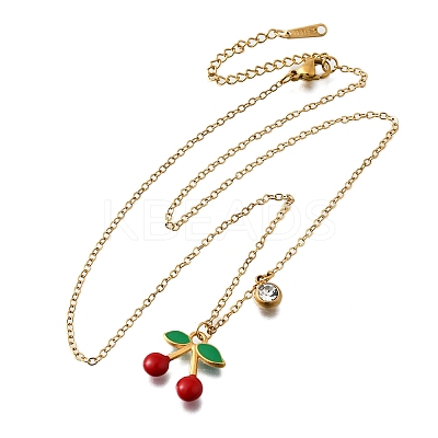 304 Stainless Steel Red Enamel Pendant Necklaces for Women NJEW-U043-02C-G-1