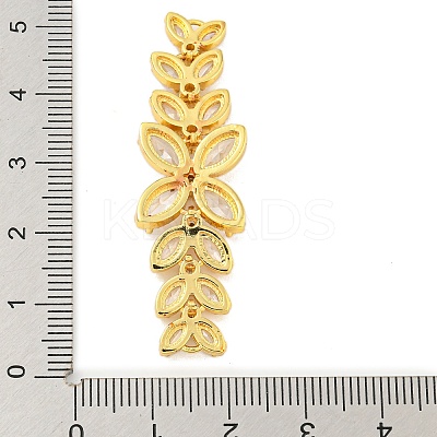 Brass Pave Clear Cubic Zirconia Flower with Leaf Links Connector Charms KK-P277-52G-01-1