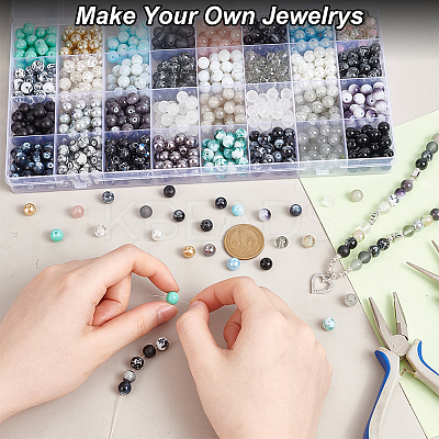 Transparent & Spray Painted Crackle & Imitation Jade Glass Beads GLAA-PH0003-47H-1