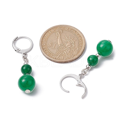 Round Natural Malaysia Jade Dangle Earrings EJEW-JE05536-01-1