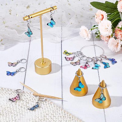 20Pcs 10 Colors Alloy Enamel Butterfly Charms Locking Stitch Markers HJEW-SC0001-28-1