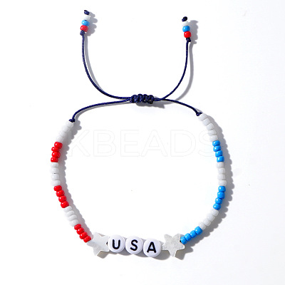 USA Flag Glass Beaded Bracelet for Couples with American Style AI5319-1