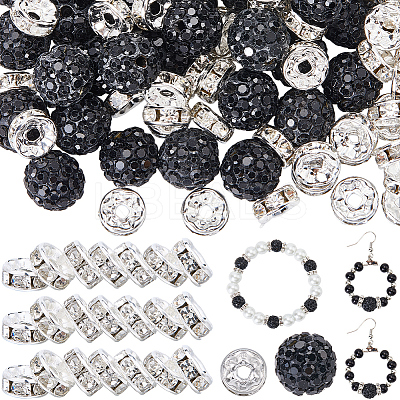 DIY Round Polymer Clay Rhinestone & Rhinestone Rondelle Spacer Beads Jewelry Making Findings Kits DIY-SC0027-50A-1