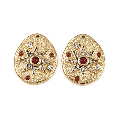 304 Stainless Steel Crystal Rhinestone & Natural Carnelian(Mixed Dyed and Undyed) Pendants STAS-F322-14G-02-1