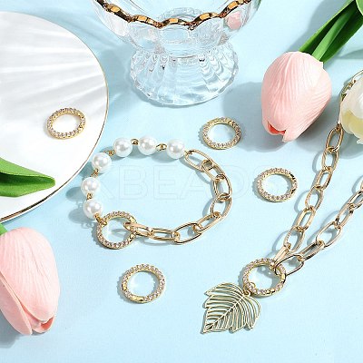 6Pcs Rack Plating Brass Micro Pave Clear Cubic Zirconia Spring Gate Ring ZIRC-SC0001-30-1
