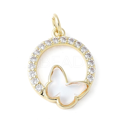 Brass Micro Pave Cubic Zirconia and Glass Pendants KK-F892-50G-1