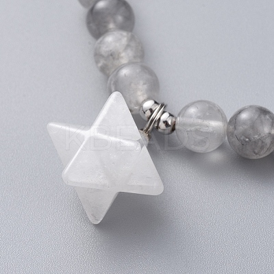 Natural Quartz Crystal Stretch Charm Bracelets BJEW-JB04692-01-1