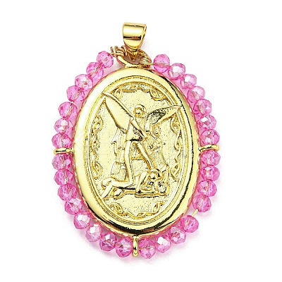 Brass with Glass Pendants KK-G472-05G-03-1