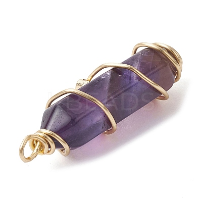 3Pcs 3 Styles Natural Amethyst Copper Wire Wrapped Pointed Pendants PALLOY-JF02460-02-1