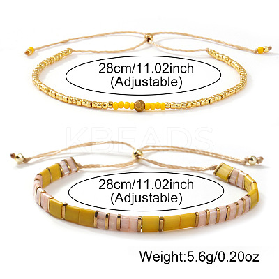 Adjustable European Glass Tile Braided Bead Bracelet Sets TQ4434-1-1