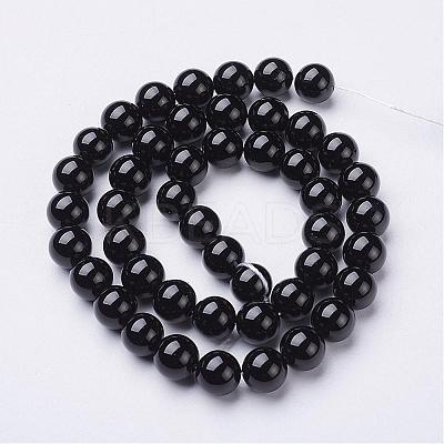 Natural Black Onyx Round Beads Strands GSR8mmC097-1