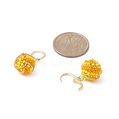 Handmade MIYUKI Japanese Seed Braided Round Ball Dangle Leverback Earrings EJEW-MZ00073-02-1