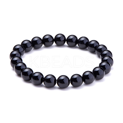 Natural Blacke Agate Round Beads Stretch Bracelets BJEW-N301-8mm-01-1