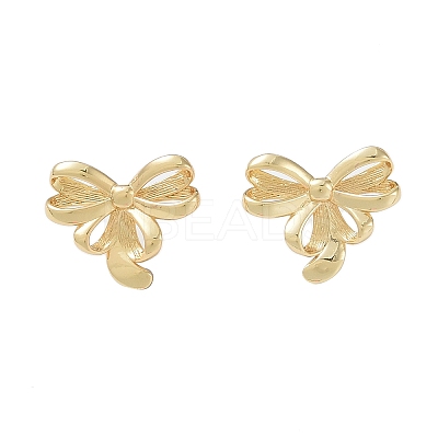 Rack Plating Bowknot Brass Stud Earrings for Women EJEW-NH0002-02G-1