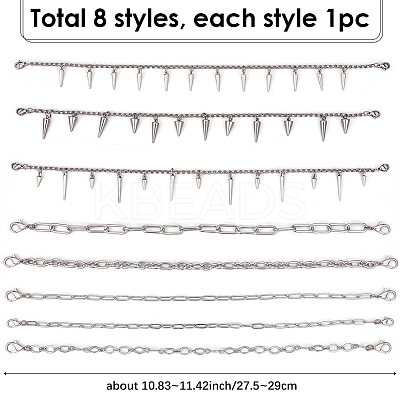 8Pcs 8 Styles Punk Style 304 Stainless Steel Rolo Chains & Alloy Cap Chain HJEW-SC0002-43-1