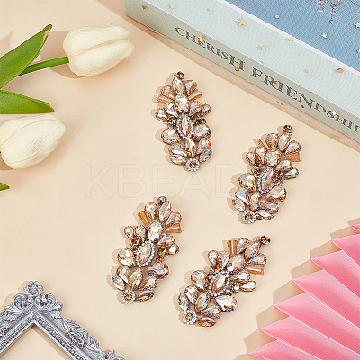 4Pcs Glass Rhinestone Embroider Thread Hotfix Rhinestone Iron on/Sew On Patches PATC-OC0001-01B-1