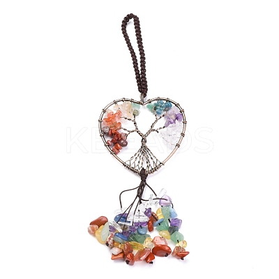 Wire Wrapped Chakra Chips Natural Gemstone Big Pendant Decorations HJEW-H057-01D-1