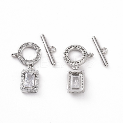 Brass Pave Clear Cubic Zirconia Toggle Clasps KK-E068-VC184-1
