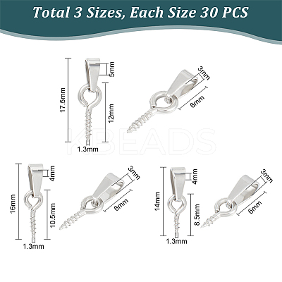 90Pcs 3 Style 304 Stainless Steel Screw Eye Peg Bails STAS-UN0052-88-1