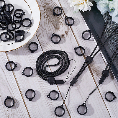36Pcs Silicone Rings with 6Pcs Polyester Necklace Lanyard Anti-Loss Pendant Holder DIY-GF0008-07B-1