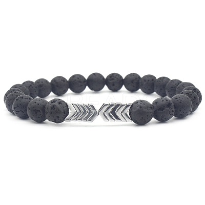 Natural Lava Rock & Electroplated Synthetic Non-magnetic Hematite Beads Stretch Bracelets GE0373-5-1