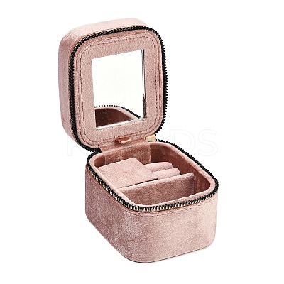 Mini Rectangle Velvet Jewelry Storage Zipper Boxes with Mirror Inside CON-Z009-04C-1